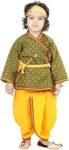 BownBee Ethnic Wear Cotton Angrakha Krishna Dress for Kids Boys, With Bansuri, Mukut Belt and Waistband for Your Baby Boy's, Ideal For Janmashtami and Fancy Dress Competition
