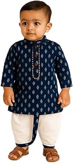 mustmom Baby Boy Kurta Dhoti Traditional Dress, Ethnic Wear for Rakhi, Janmashtami, Independence Day, Haldi, Annaprasan, 0 months to 4 Years