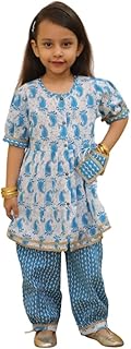 Baby Girl Flower Printed Suit Dhoti Set – Cotton Kurti with Matching Dhotis & Dupatta | Ethnic Indian Traditional Outfit-Sky Blue