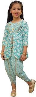 Baby Girl Flower Printed Suit Dhoti Set – Cotton Kurti with Matching Dhotis & Dupatta | Ethnic Indian Traditional Outfit-Blue
