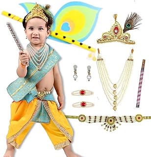 The GrowSome krishna dress for baby boy, shri krishna costume for kids for Janmashtami and Dahi Handi Celebration with Complete Jewelley set