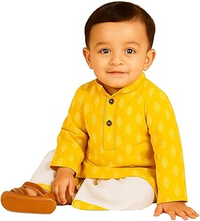 mustmom Baby Ethnic Wear Festival Organic Cotton Soft and comfortable Dhoti Kurta Set Saraswati Puja Dress Panjabi for Kids Boy Girls