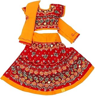 Girl's Readymade Radha Dress – Cotton Lehenga Choli with Dupatta (Set of 3) – Traditional Garba, Dandiya, Navratri Dance Costume for Girls