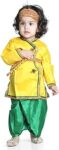 BownBee Ethnic Wear Slik Blend Little Krishna Suit Kurta Dhoti Set for Baby Boys, Front Open Embroidered Full Sleeve Kurta with Mukut Belt, Bansuri and Band