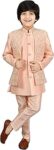 AHHAAAA Kids Ethnic Silk Blend Waistcoat Kurta Pyjama Sherwani Set For Boys