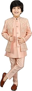 AHHAAAA Kids Ethnic Silk Blend Waistcoat Kurta Pyjama Sherwani Set For Boys