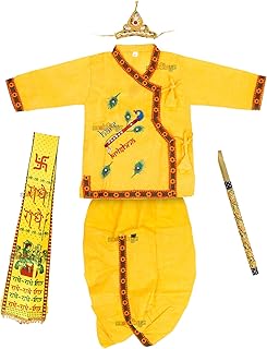 Zest 4 Toyz Krishna Costume Hare Krishna Printed Kanha Janmashtami Krishnaleela Fancy Dress Kurta Dhoti with Accessories for Boys Girls (2.5 Years to 4.5 Years)