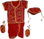 Lappu Cotton Newborn Baby Boys & Baby Girls Uniex Jamna Solid Dress | Baby Jamna Suit Set For Newborn Baby 0-3 Months (Red)