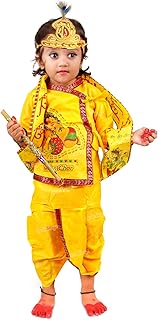 Zest 4 Toyz Janmasthami Dress for Kids Krishna Costume Baby Boy Kanha Kurta Dhoti Set with Accessories Flute/Bansuri, Mukut, Kamar bandh (Colour- Yellow, Size 12Months To 8 Years)