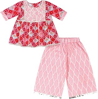 Baby Girl's Cotton Printed Kurti With Gota Work And Straight Palazzo Clothing Set