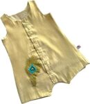 Picksparrow Unisex Baby Ethnic Romper, Gold Colour with Peacock Feather Embroidery