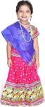 Girls Cotton Radha Dress Lehenga-Choli with Dupatta Mala Kundal Basuri Set
