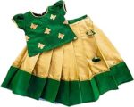 Lehenga Choli for Girls Cotton Silk Traditional Dress Ethnic Wear for Baby Girls Front Bow Readymade Embroidered Lehenga for Kids Kerala South Indian Pattu Pavadai Lehenga for Kids